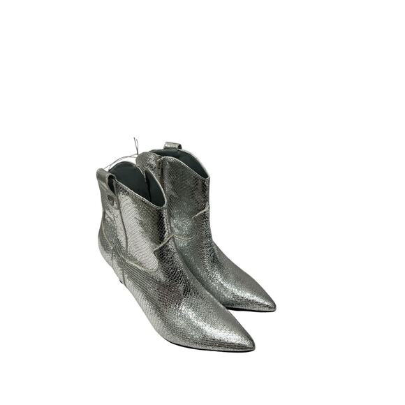Guess Women’s Silver Snakeskin Pattern Ankle Boots With Stliletto Heel Size 9.5 - Picture 3 of 7